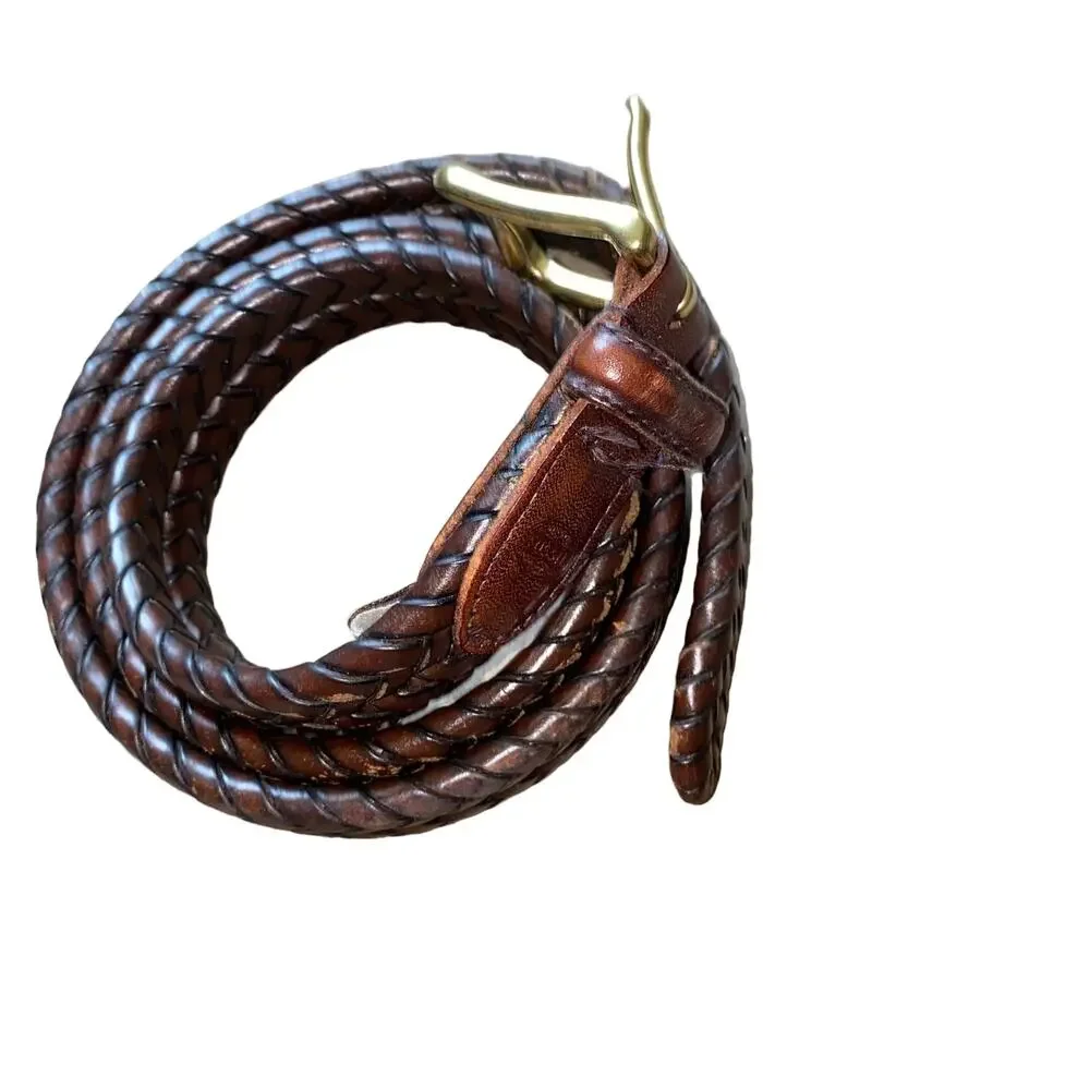 Fossil Genuine Leather Rope Belt Country Western Brown with gold hardware sz 38